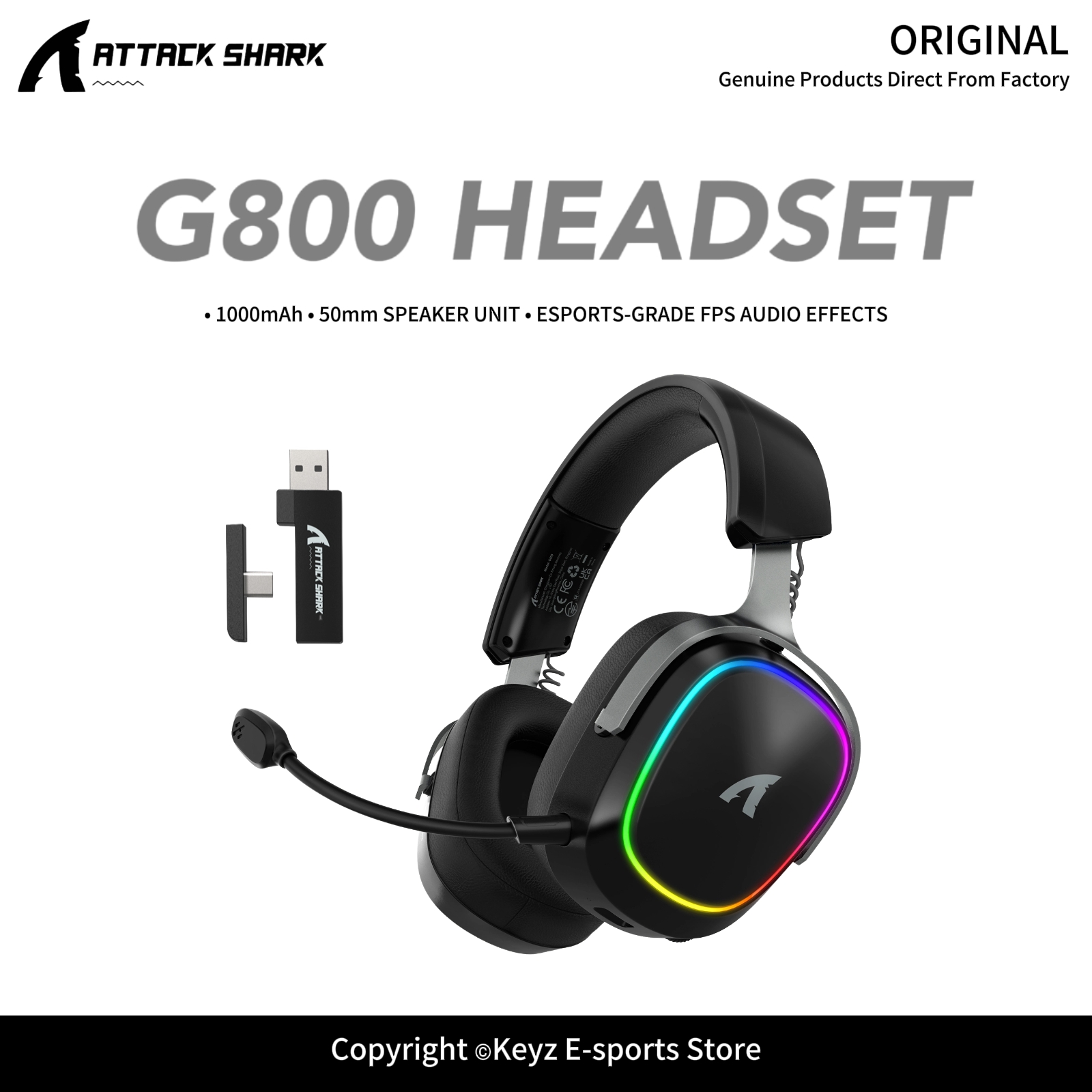 Gaming Headset Rgb - Беспроводная игровая гарнитура ATTACK SHARK G800